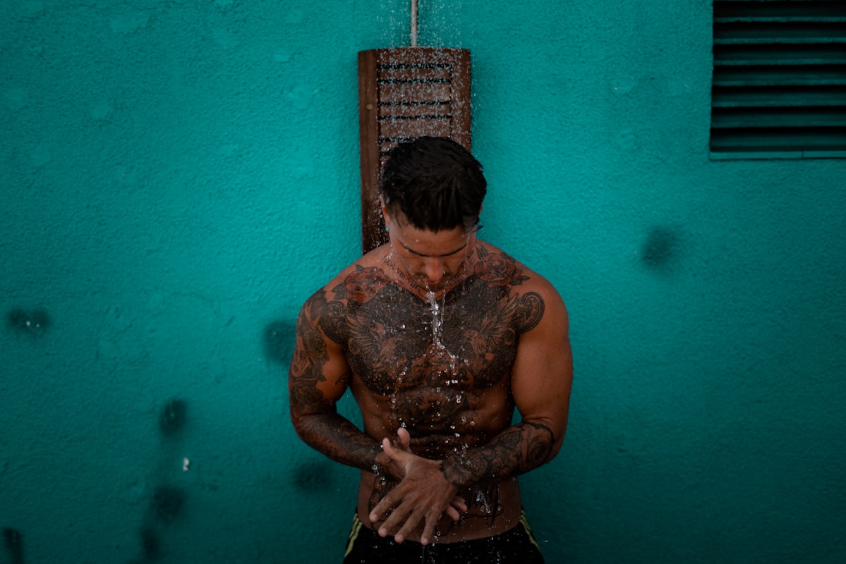 Active man performing wellness ritual